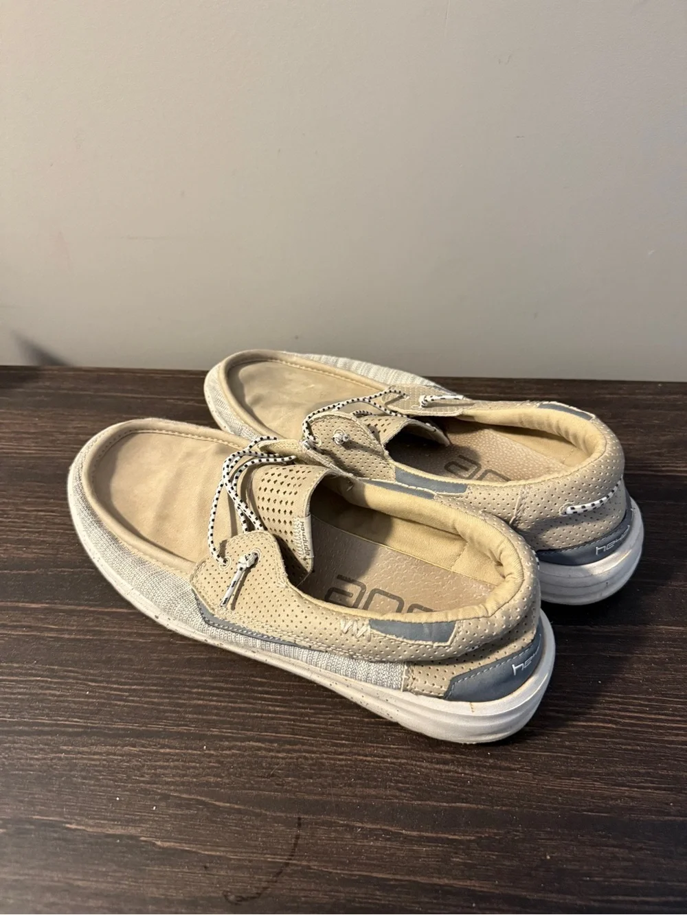 Hey Dude Welsh Men's Boat Shoes in Beige and Light Gray - 11